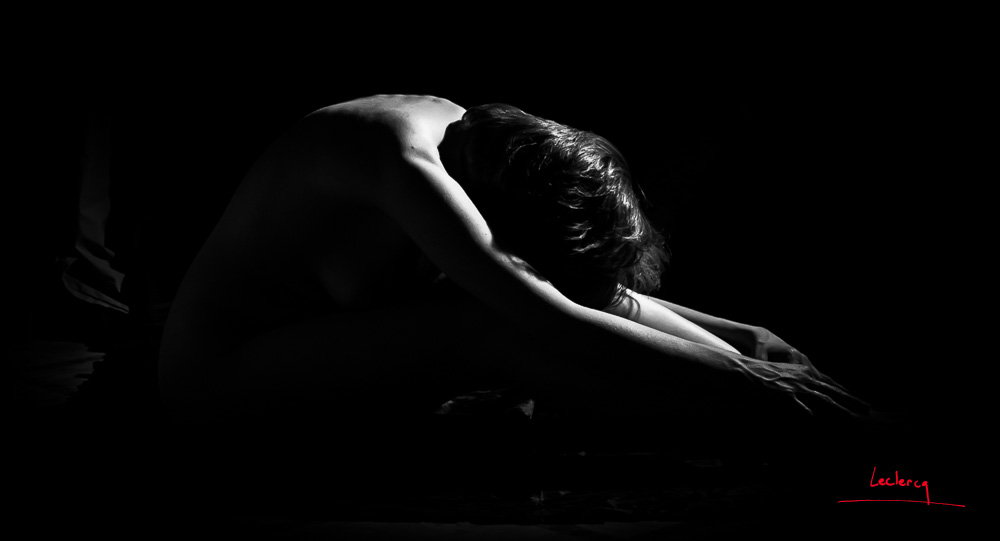 Nu artistique en noir et blanc signée Ludovic Leclercq, photographe à Chantilly dans l'Oise.